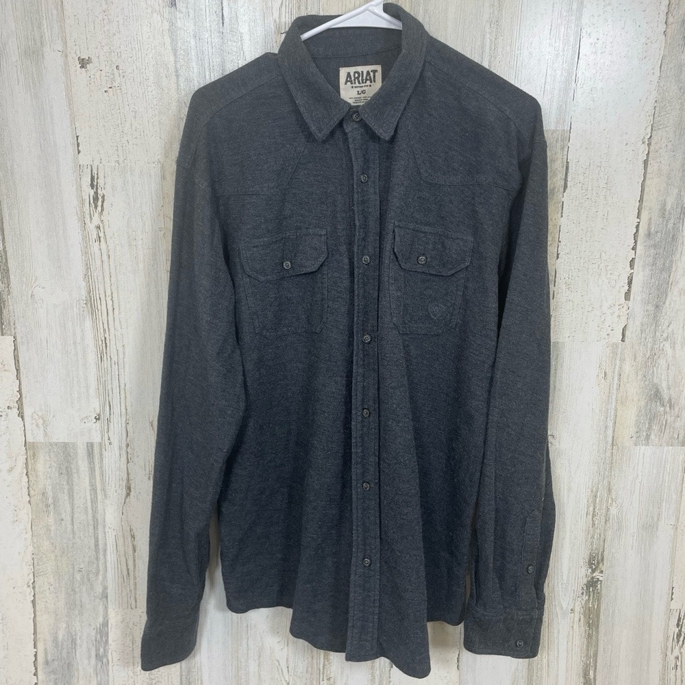 Ariat Mens Large Dark Grey Flannel Long Sleeve Retro Fit Button Up Shirt